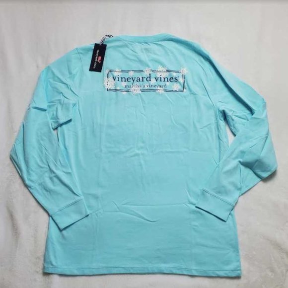 New men's M Vineyard Vines snowflake logo box long sleeve pocket tee t-shirt - Picture 1 of 5